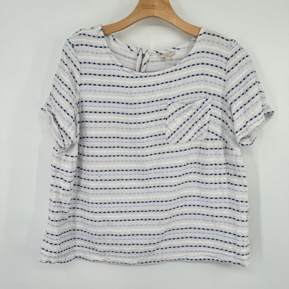 Talbots Women's Striped Short Sleeve Top Pocket size 1X Blue embroidered plus - Picture 5 of 8